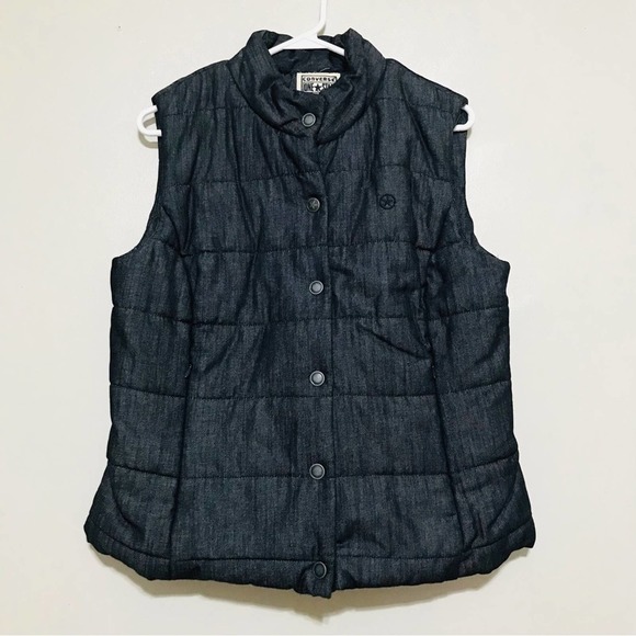 Converse Jackets & Blazers - Converse Gray Sleeveless Chambray Puffer Vest